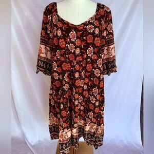BloomChic Boho Floral Shift Dress 3/4 Sleeve Black/Orange Size 14/16 XL